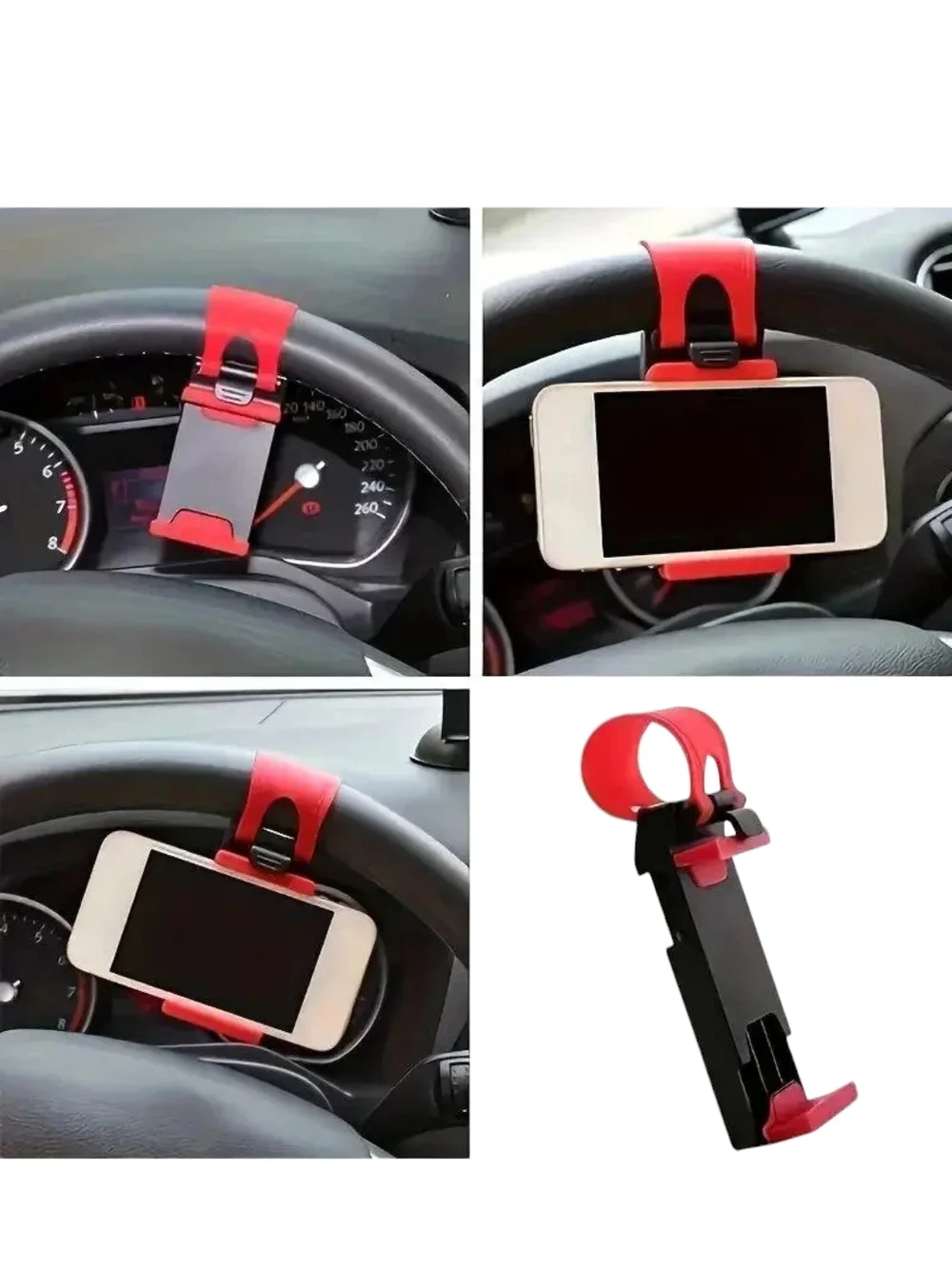 Universal Red & Black Steering Wheel Phone Mount Holder